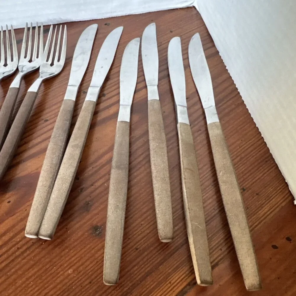 27 Pcs EKCO Eterna  Japan MCM Composite Handle Forged Stainless Flatware
